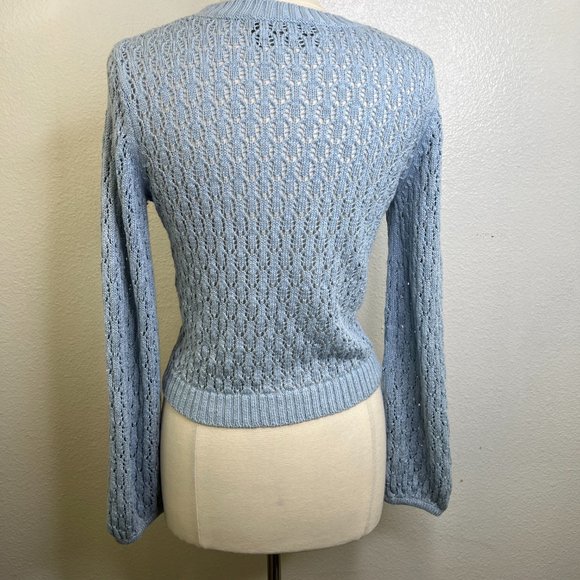 Reformation Rose Linen open knit eyelet Sweater in Blue Size XS - Picture 5 of 9